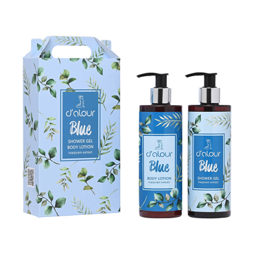d’alour Blue Body Lotion & Shower Gel Σετ Περιποίησης Σώματος με Άρωμα «Τύπου Light Blue» και Φυτικό Εκχύλισμα Μαντζουράνας (2 Προϊόντα) Body Lotion 300ml + Shower Gel 300ml